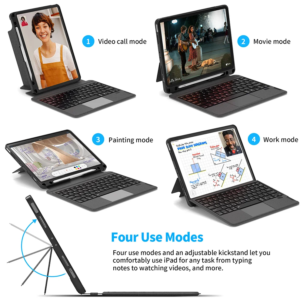 Magnetic Touchpad Detachable Keyboard Case, Auto Wake and Sleep Technology Durable Rechargeable Smart Folio Cover With Pencil Holder, 7 backlight, Vertical Support(iPad and pencil are not included)