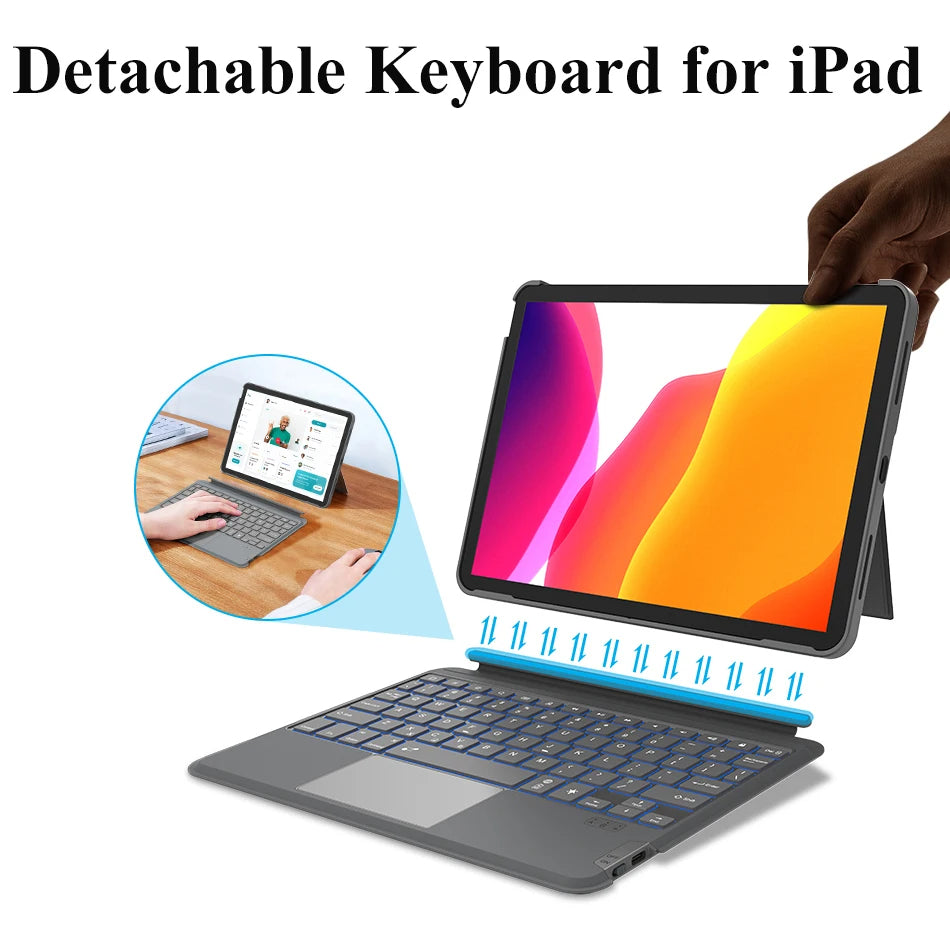 Magnetic Detachable Trackpad Keyboard Case Compatible for iPad, Durable Rechargeable Smart Folio Cover With Function of Protecting Case, 7 color Backlit, Laptop-Style Keys, Smart Connector technology( iPad and apple pencil not included )