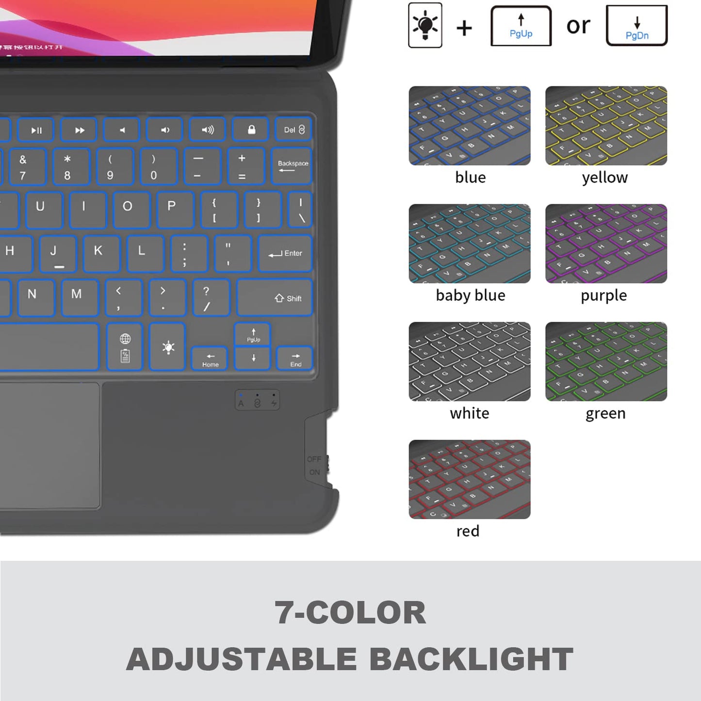 Magnetic Detachable Trackpad Keyboard Case Compatible for iPad, Durable Rechargeable Smart Folio Cover With Function of Protecting Case, 7 color Backlit, Laptop-Style Keys, Smart Connector technology( iPad and apple pencil not included )