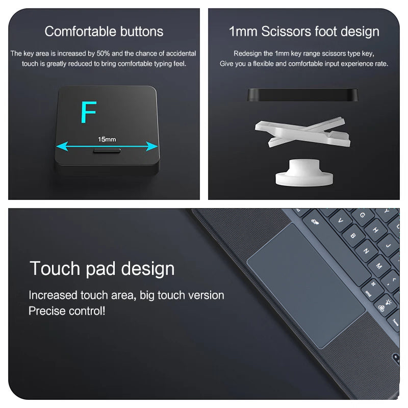 Magnetic Touchpad Detachable Keyboard Case, Auto Wake and Sleep Technology Durable Rechargeable Smart Folio Cover With Pencil Holder, 7 backlight, Vertical Support(iPad and pencil are not included)