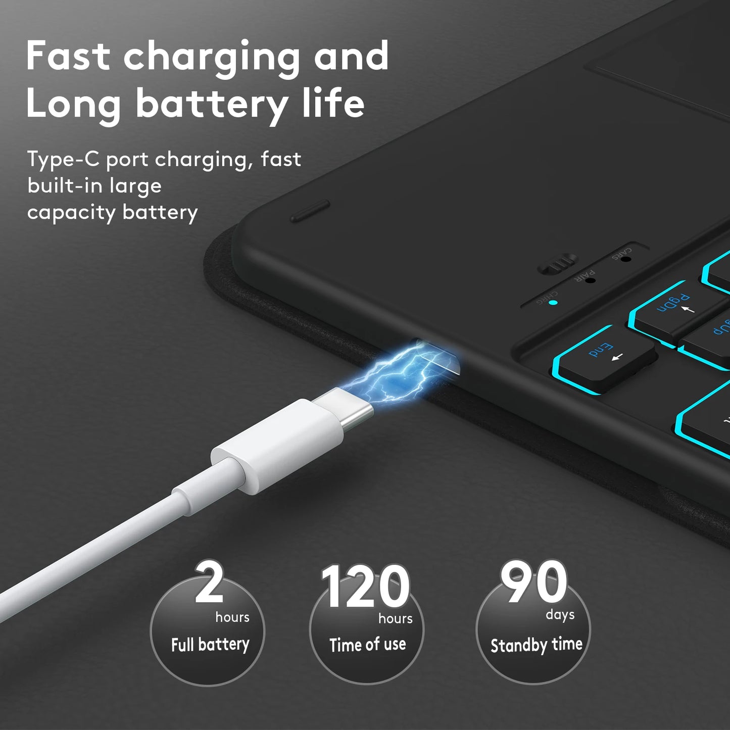 Magnetic Touchpad Detachable Keyboard Case, Auto Wake and Sleep Technology Durable Rechargeable Smart Folio Cover With Pencil Holder, 7 backlight, Vertical Support(iPad and pencil are not included)