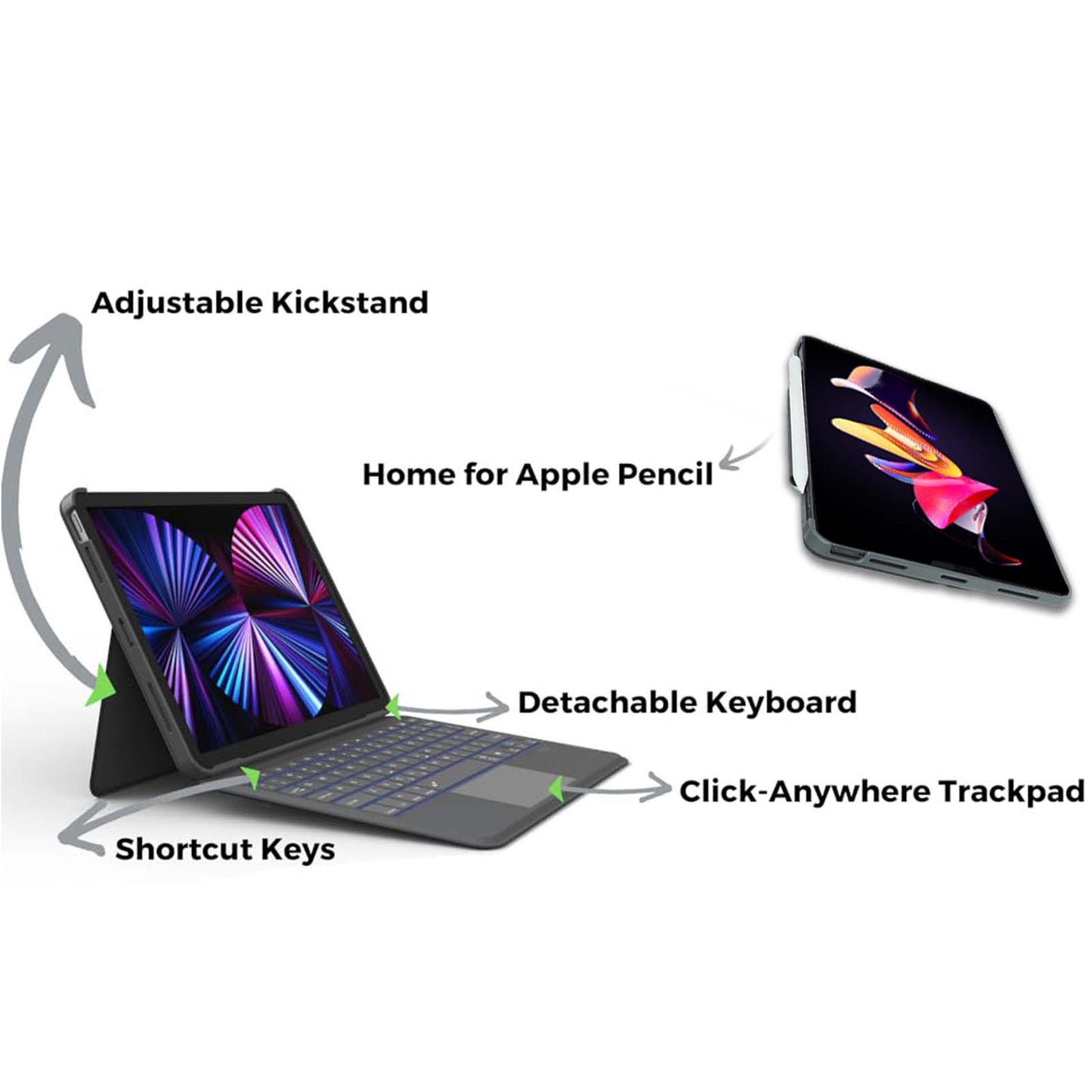 Magnetic Detachable Trackpad Keyboard Case Compatible for iPad, Durable Rechargeable Smart Folio Cover With Function of Protecting Case, 7 color Backlit, Laptop-Style Keys, Smart Connector technology( iPad and apple pencil not included )