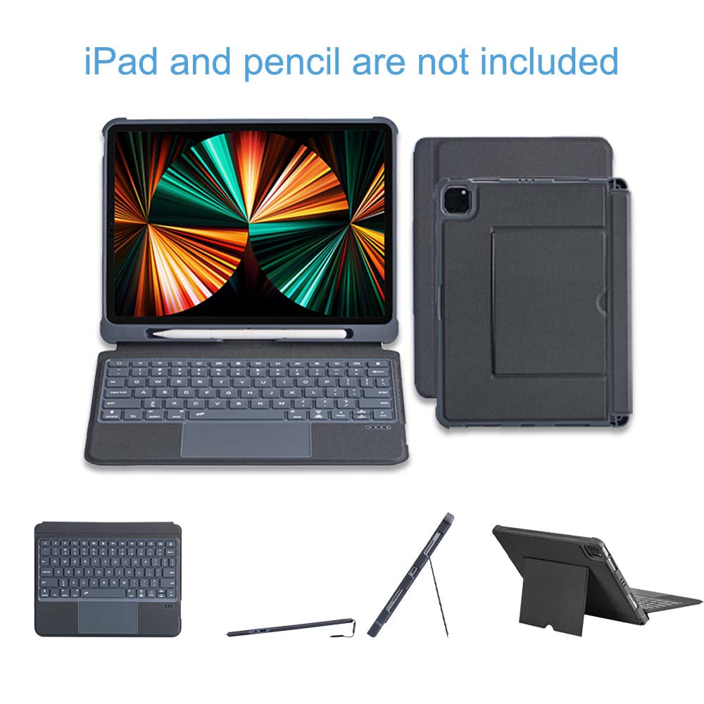 Magnetic Touchpad Detachable Keyboard Case, Auto Wake and Sleep Technology Durable Rechargeable Smart Folio Cover With Pencil Holder, 7 backlight, Vertical Support(iPad and pencil are not included)