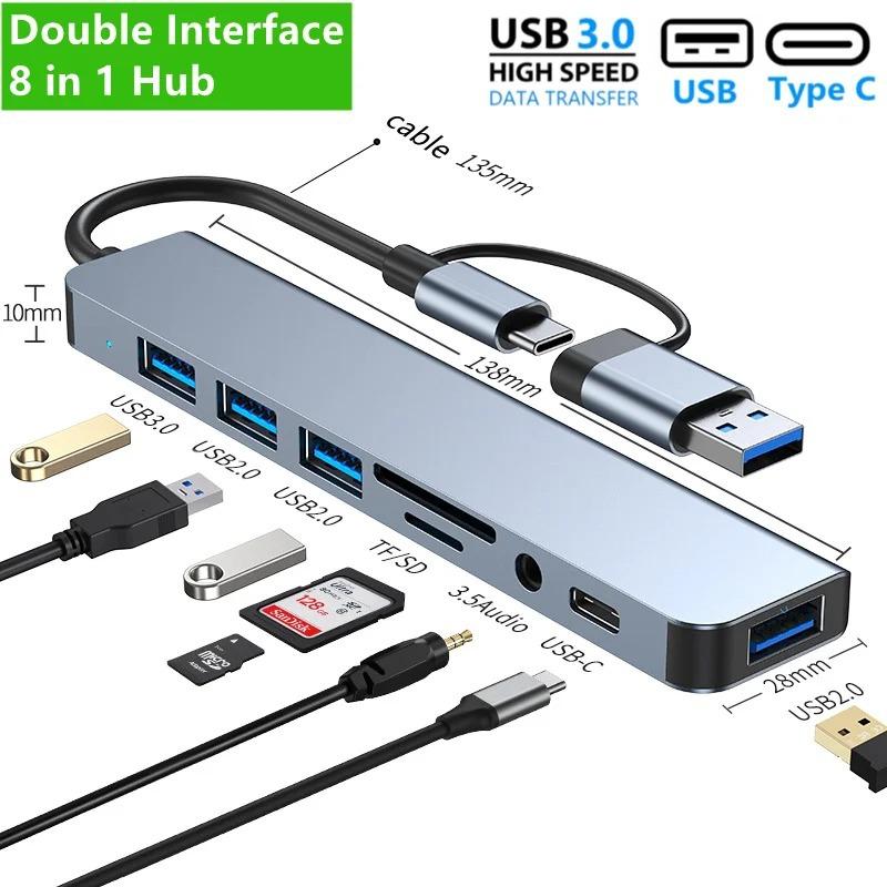 8 in 1 Multiport USB C Hub,USB 3.0/2.0/Micro SD/TF Card Reader,Multi-Adapter for PC, Laptop, MacBook Pro, iMac, iPad Pro And Others