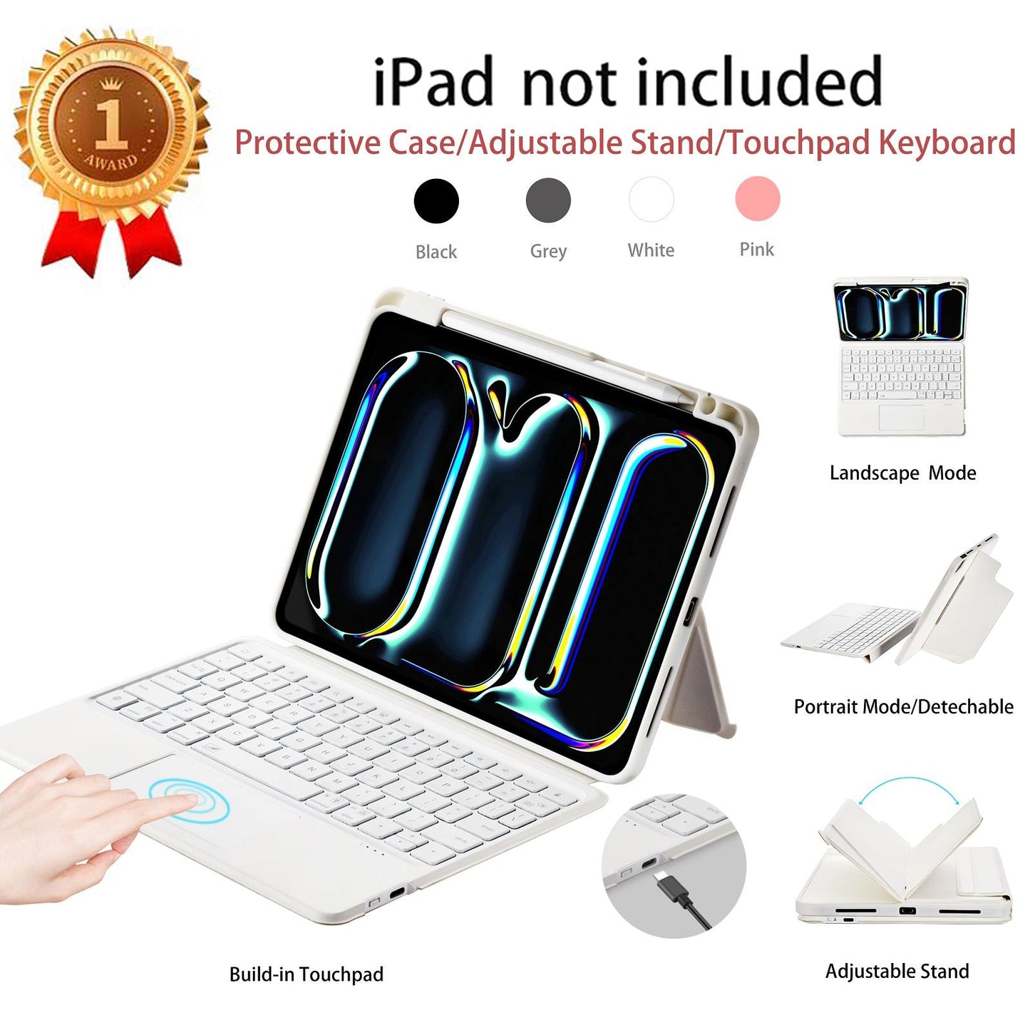 Magnetic Detachable Trackpad Keyboard Case Compatible for iPad Pro 2024 M4 , Durable Rechargeable Smart Folio Cover With Function of Protecting iPad, 7 color Backlight, Laptop-Style Keys, Smart Connector technology( iPad and apple pencil not included )