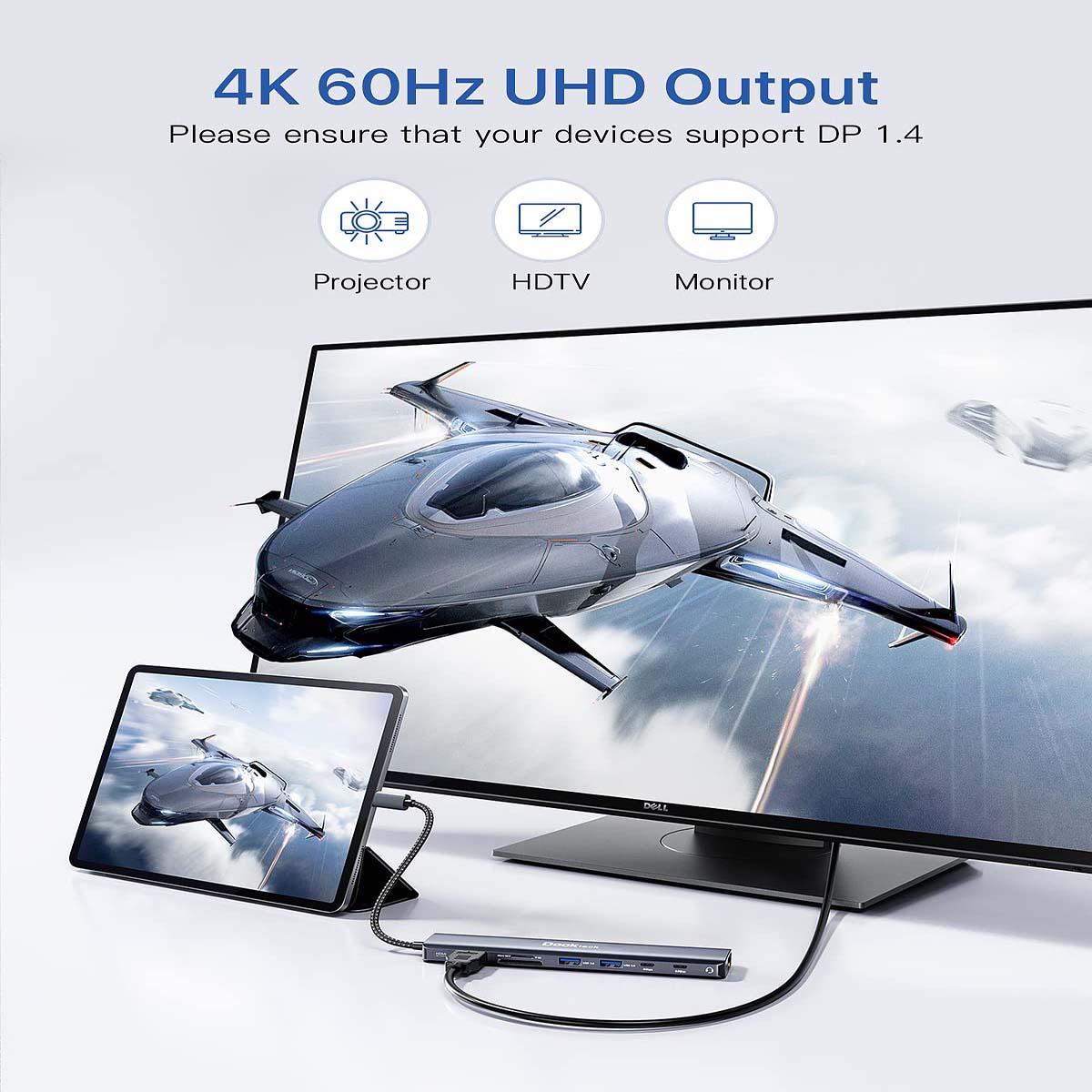 7-in-1 USB-C Hub with 100W PD, 4K HDMI, USB-C Ports, USB 3.0, SD/TF Card Reader for Macbook Pro Air, Tablet & Computer Accessories