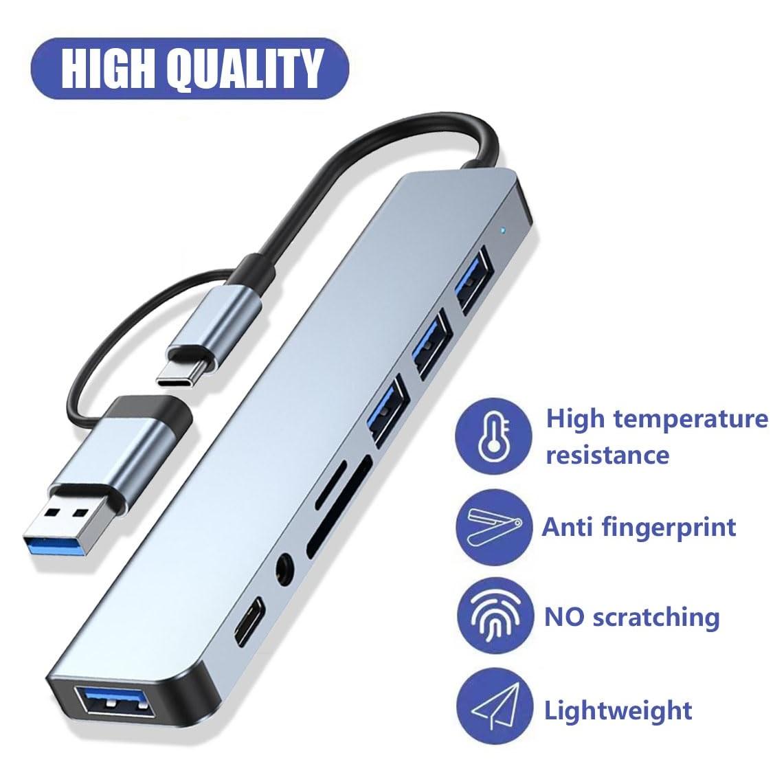 8 in 1 Multiport USB C Hub,USB 3.0/2.0/Micro SD/TF Card Reader,Multi-Adapter for PC, Laptop, MacBook Pro, iMac, iPad Pro And Others