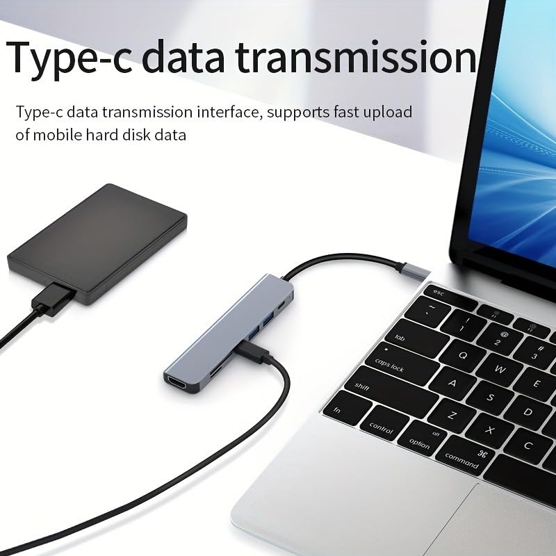 7-in-1 USB-C Hub with 100W PD, 4K HDMI, USB-C Ports, USB 3.0, SD/TF Card Reader for Macbook Pro Air, Tablet & Computer Accessories