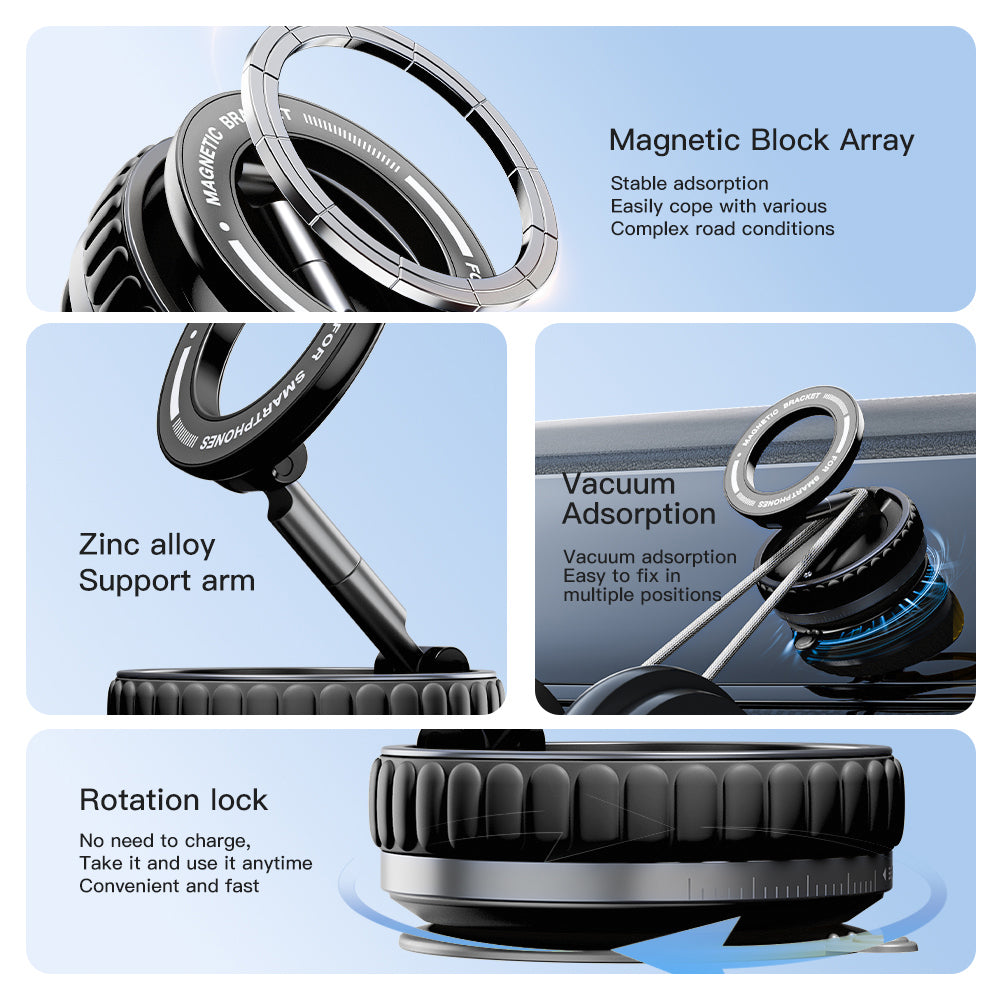 Magnetic Phone Holder, Vacuum Suction Phone Mount for Car, Adjustable and FoldableMultifunctional Cell Phone Accessories