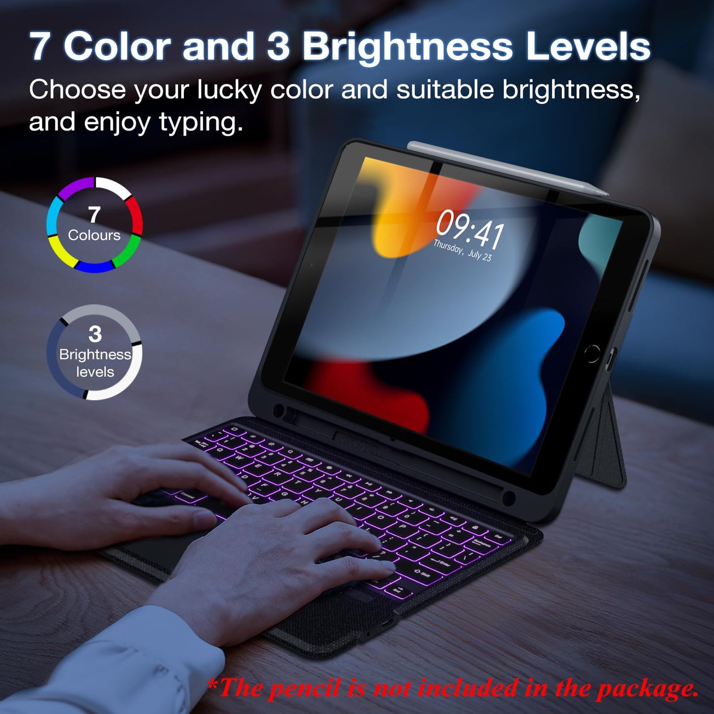 Magnetic Detachable Trackpad Keyboard Case Compatible for iPad Pro 2024 M4 , Durable Rechargeable Smart Folio Cover With Function of Protecting iPad, 7 color Backlight, Laptop-Style Keys, Smart Connector technology( iPad and apple pencil not included )