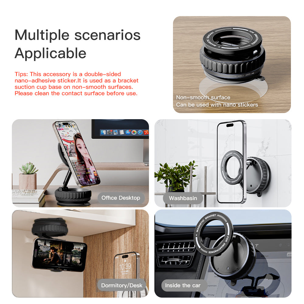 Magnetic Phone Holder, Vacuum Suction Phone Mount for Car, Adjustable and FoldableMultifunctional Cell Phone Accessories
