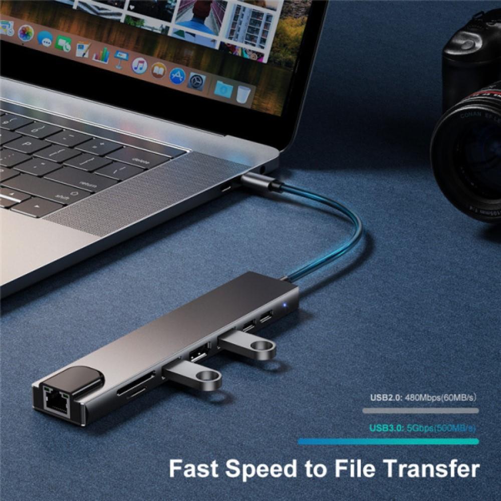 8 In 1 USB C Hub, Multi-Port Adapter With HDMI, RJ45 Ethernet, USB 3.0 And SD/TF Card For MacBook Pro, iPad Pro, Type C Devices
