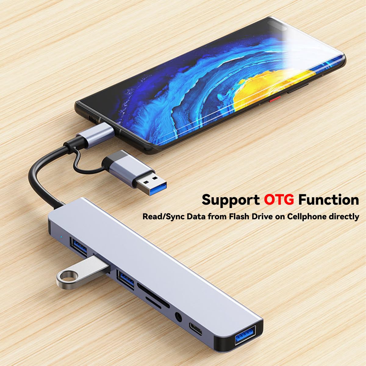 8 in 1 Multiport USB C Hub,USB 3.0/2.0/Micro SD/TF Card Reader,Multi-Adapter for PC, Laptop, MacBook Pro, iMac, iPad Pro And Others