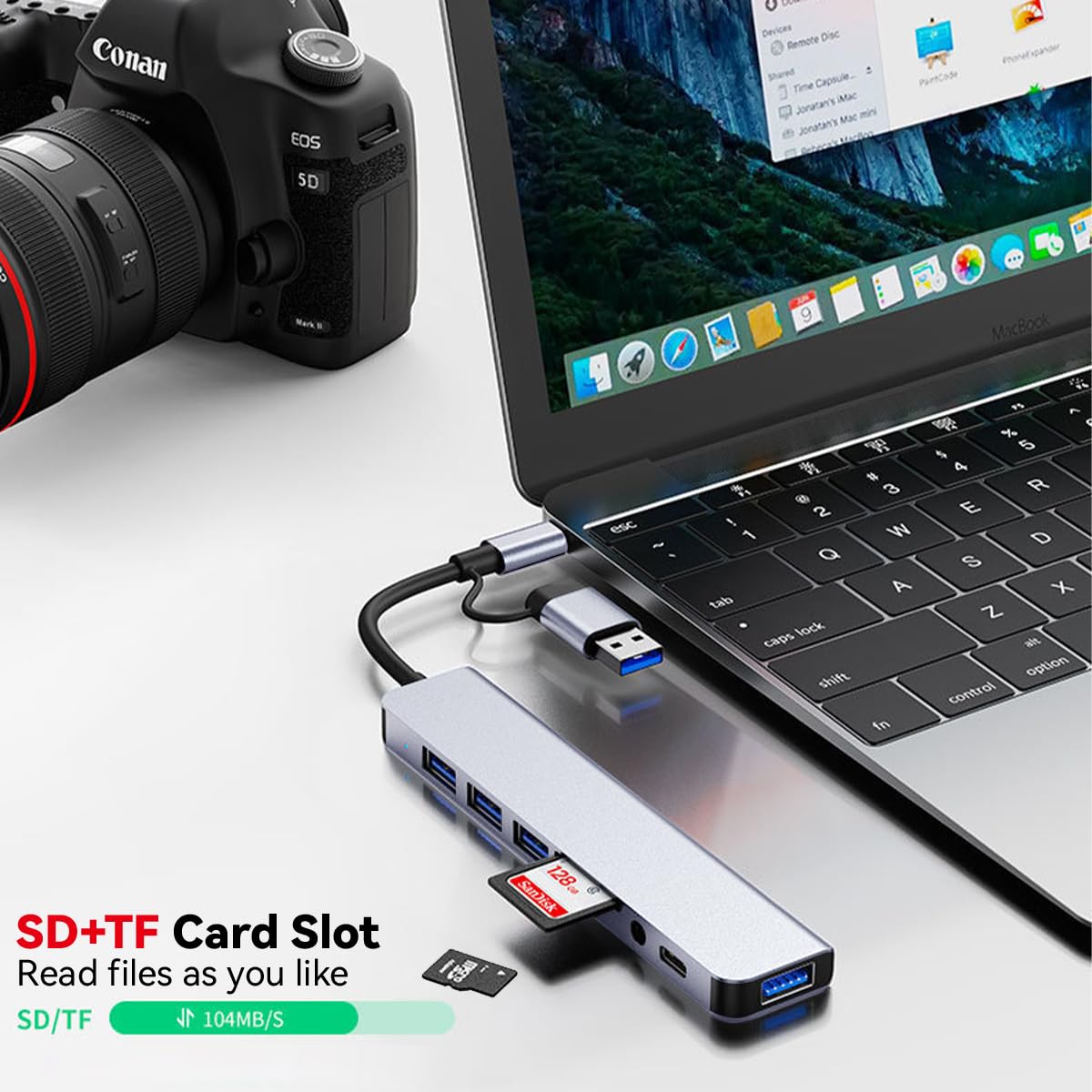 8 in 1 Multiport USB C Hub,USB 3.0/2.0/Micro SD/TF Card Reader,Multi-Adapter for PC, Laptop, MacBook Pro, iMac, iPad Pro And Others