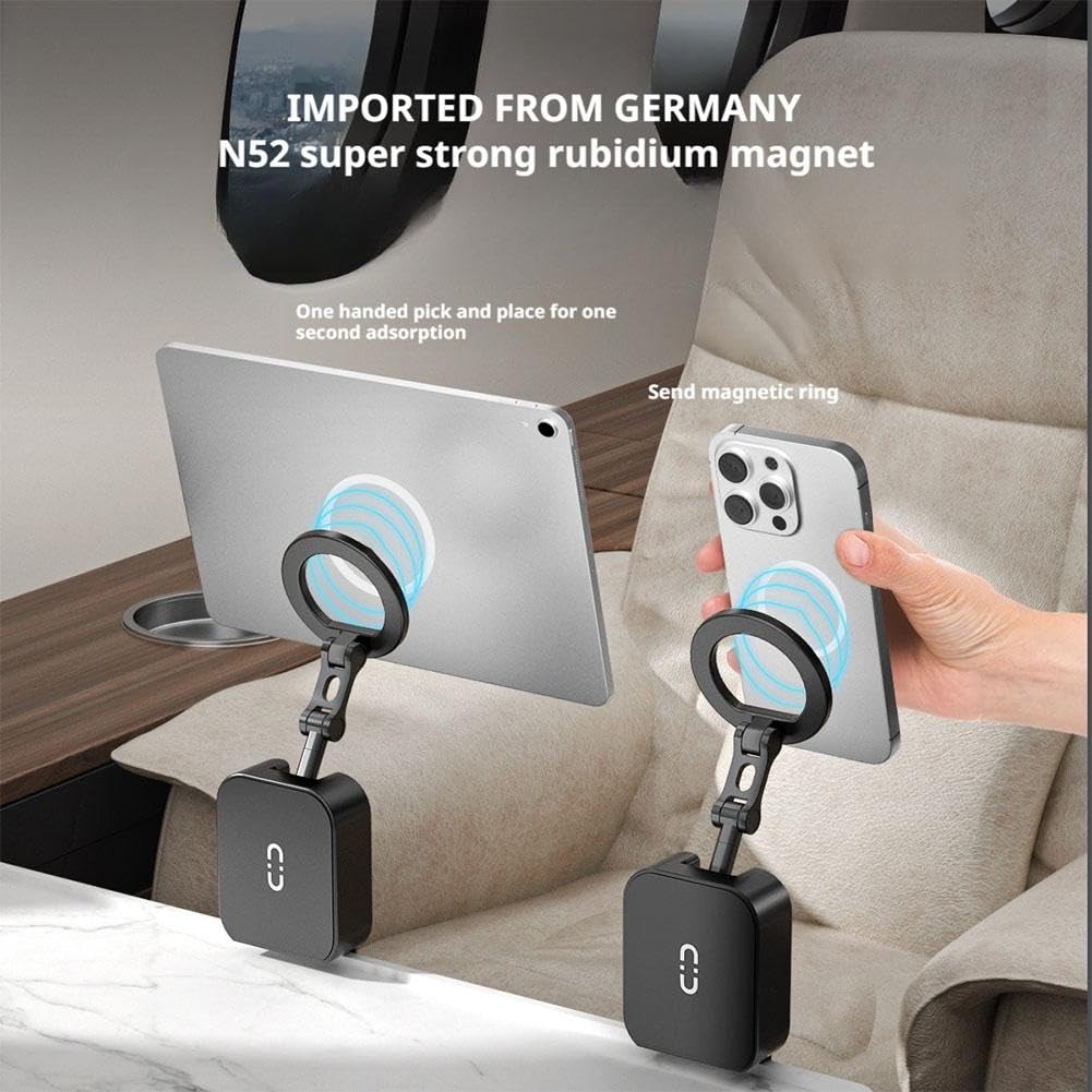 Pocket Folding Airplane Phone Holder, Strong Magnetic Travel Essentials for Flying, 720° Adjustable Cruise & Flight Essentials, Compact & Durable Travel Accessories