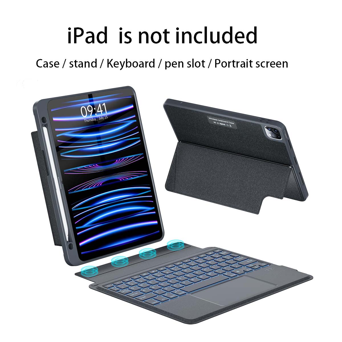 Magnetic Detachable Trackpad Keyboard Case Compatible for iPad Pro 2024 M4 , Durable Rechargeable Smart Folio Cover With Function of Protecting iPad, 7 color Backlight, Laptop-Style Keys, Smart Connector technology( iPad and apple pencil not included )